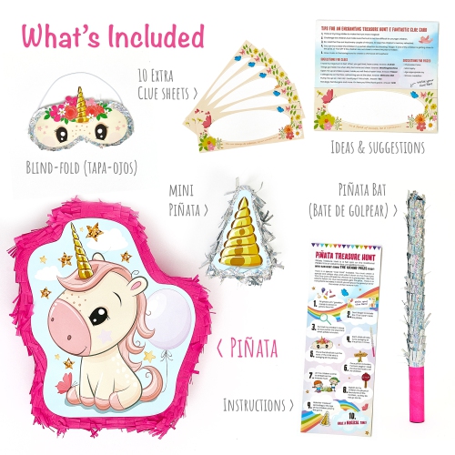 Unicorn Pinata Girl Themed Birthday Party Supplies - Mini Piñata, Pink Bat and Treasure Hunt Game Included!