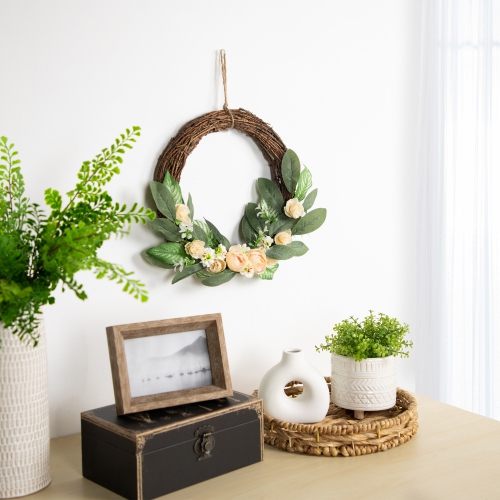 14" Mini Peach Rose Half Floral Spring Wreath