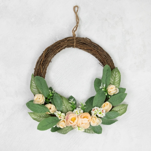 14" Mini Peach Rose Half Floral Spring Wreath