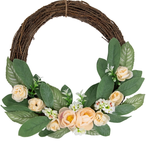 14" Mini Peach Rose Half Floral Spring Wreath