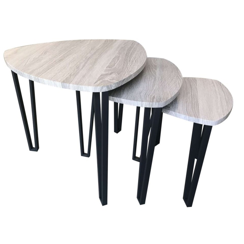 Image 1 de 3.. Jessar - Ensemble de 3 Tables à Café avec Base en Métal, De la Collection Webber, Gris