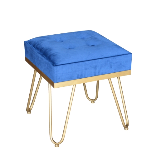 JESSAR  - Velvet Ottoman/footstool With Metal Base, 15.7" X 15.7" X 17.3" In Blue