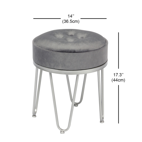 Jessar - Velvet Ottoman/Footstool with Metal Base, 14" x 17.3", Gray