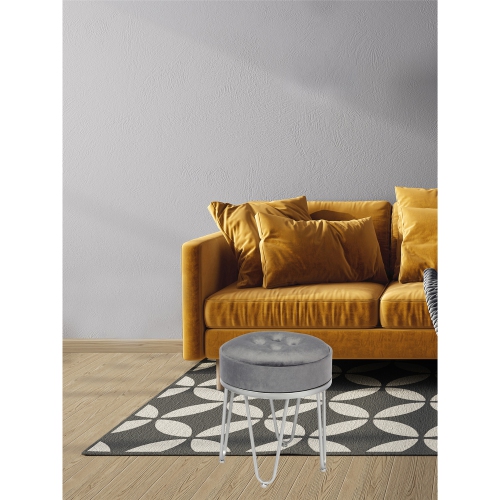 Jessar - Velvet Ottoman/Footstool with Metal Base, 14" x 17.3", Gray
