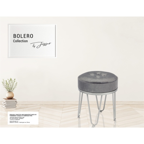 Jessar - Velvet Ottoman/Footstool with Metal Base, 14" x 17.3", Gray