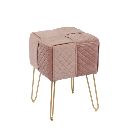 Image 1 of 4.. Jessar - Velvet Ottoman/Footstool with Metal Base, 13.3" x 13.3" x 18.9", Pink