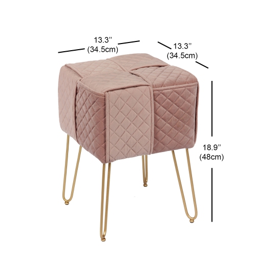 Jessar - Velvet Ottoman/Footstool with Metal Base, 13.3" x 13.3" x 18.9", Pink