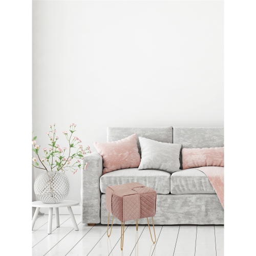 Jessar - Velvet Ottoman/Footstool with Metal Base, 13.3" x 13.3" x 18.9", Pink