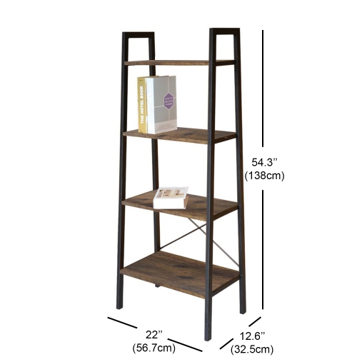 Jessar - Shelving Unit with 4 Shelves, Metal Frame, From the Guilio Collection, Brown