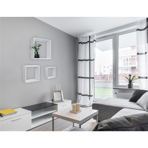 Jessar - Set of 3 Square Floating Shelves, From the Fairview Collection, White
