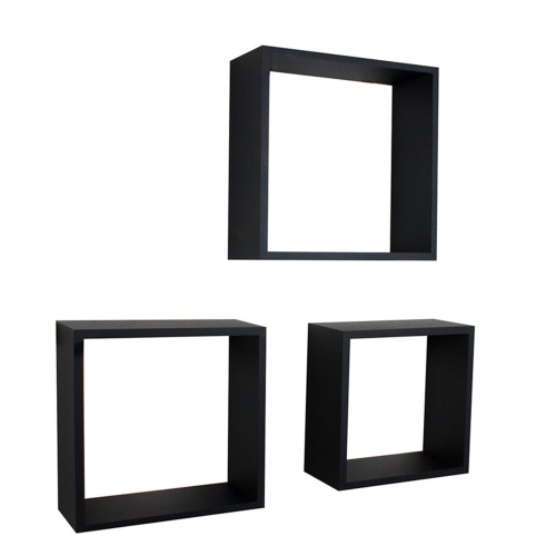 Jessar - Set of 3 Square Floating Shelves, From the Fairview Collection, Black