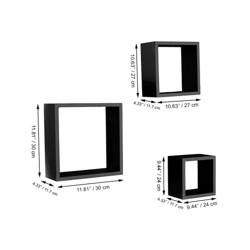 Jessar - Set of 3 Square Floating Shelves, From the Fairview Collection, Black