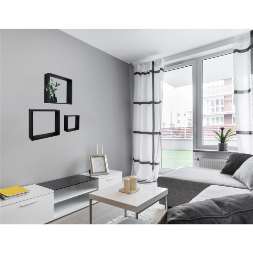 Jessar - Set of 3 Square Floating Shelves, From the Fairview Collection, Black