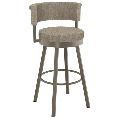Image 1 de 7.. Tabouret de bar contemporain à hauteur de bar Rosco - Brun beige tissé/Gris