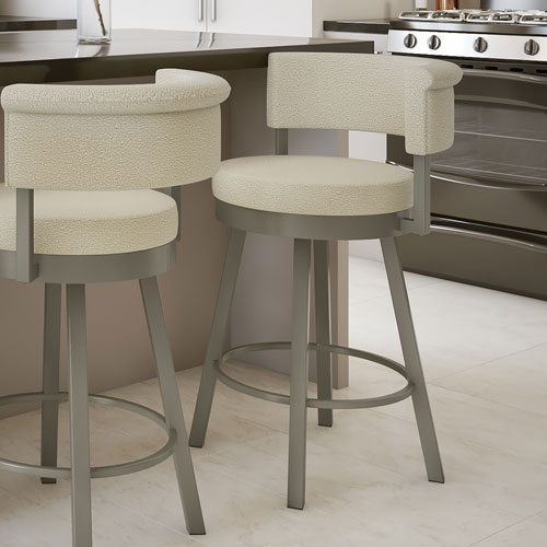 Rosco Contemporary Bar Height Barstool - Cream Boucle/Grey