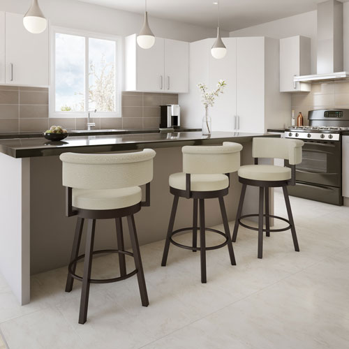 Rosco Contemporary Bar Height Barstool - Cream Boucle/Dark Brown