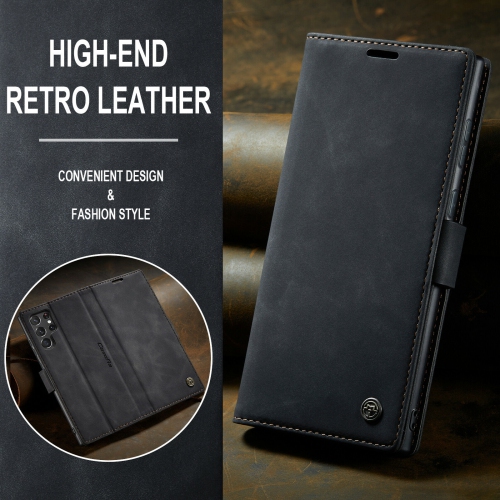 CaseMe Samsung Galaxy S23 Ultra Retro Flip Leather Wallet Case Black