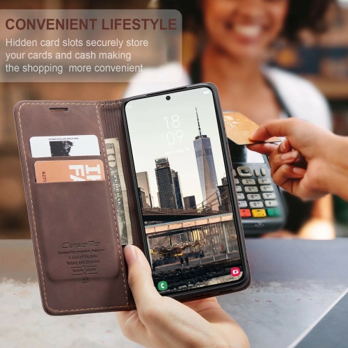 CaseMe Wallet Case Anti-Fall Retro Handmade Leather Magnetic Case Card Slot for Samsung Galaxy S23 - Free Shipping