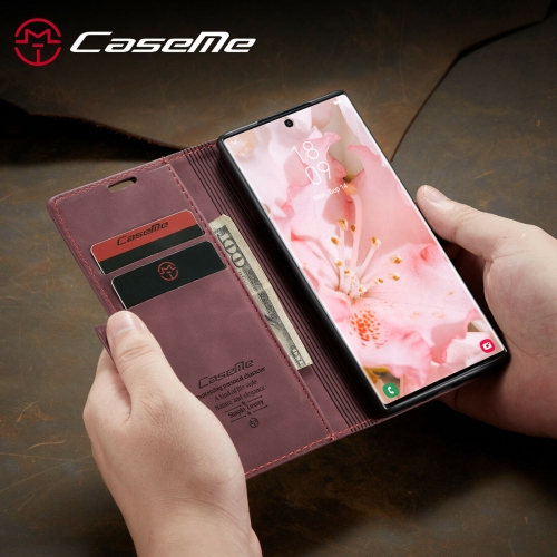 CaseMe Wallet Case Anti-Fall Retro Handmade Leather Magnetic Case Card Slot for Samsung Galaxy S23 Ultra - Free Shipping