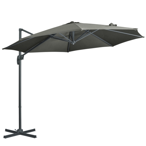 Outsunny ⌀ 9.6' Patio Hanging Offset Umbrella Aluminum Outdoor Cantilever Crank Market Parasol Garden Sun Canopy Shelter, 360° Rotation, Cross Base,