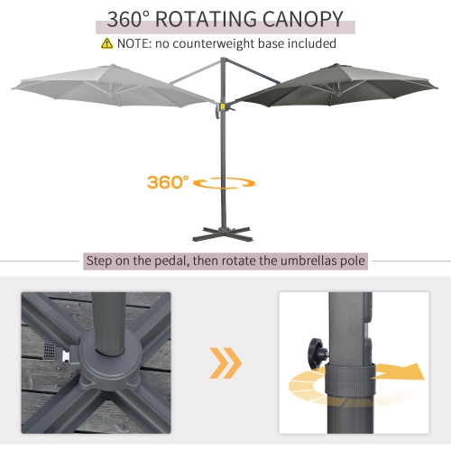 Outsunny ⌀ 9.6' Patio Hanging Offset Umbrella Aluminum Outdoor Cantilever Crank Market Parasol Garden Sun Canopy Shelter, 360° Rotation, Cross Base,