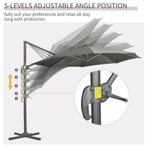 Outsunny ⌀ 9.6' Patio Hanging Offset Umbrella Aluminum Outdoor Cantilever Crank Market Parasol Garden Sun Canopy Shelter, 360° Rotation, Cross Base,
