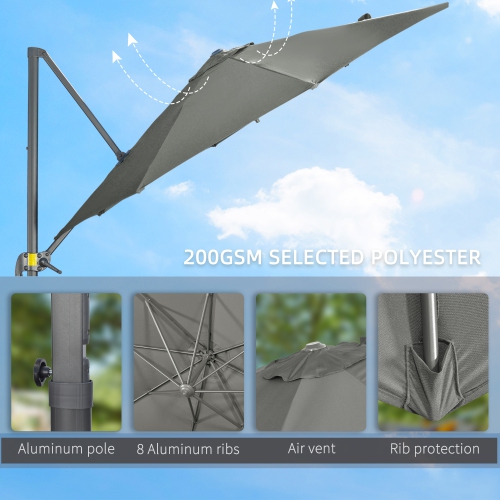 Outsunny ⌀ 9.6' Patio Hanging Offset Umbrella Aluminum Outdoor Cantilever Crank Market Parasol Garden Sun Canopy Shelter, 360° Rotation, Cross Base,