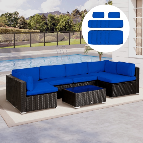 Outsunny 14Pcs Outdoor Cushion Covers, Patio Cushion Covers Replacement for Rattan Sofa Set - No Cushion Included, Navy Blue