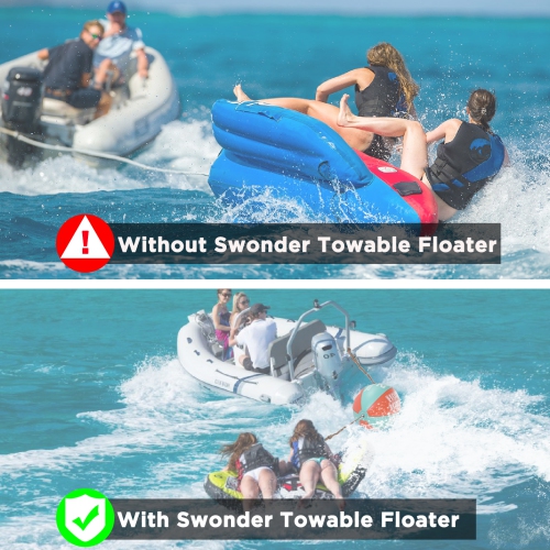 SWONDER Flotteur de tube remorquable, ballon remorquable pour sports nautiques avec corde de remorquage de 60 pieds pour tubes remorquables de 1 à 4