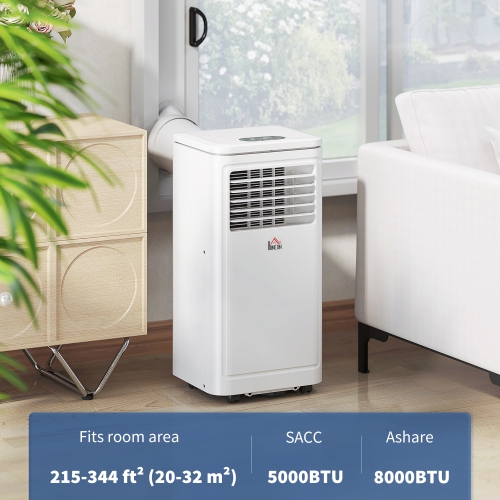 HOMCOM Portable Air Conditioner 8000 BTU, 3-in-1 Mobile AC Unit with Cooling, Dehumidifier, Fan, Remote Control, 24-Hour Timer, Window Mount Kit, 344
