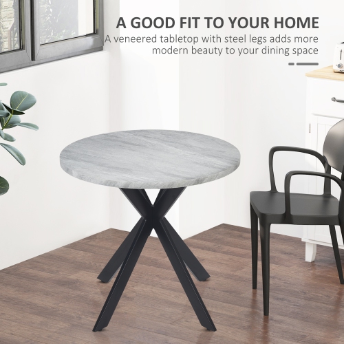 HOMCOM 29" Round Dining Table for 2-4 People, Modern Contemporary Kitchen Table with Steel Legs, Grey