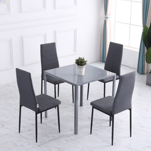 HOMCOM Modern Dining Chairs Set of 4, Upholstered Linen Fabric Kitchen Chairs with Channel Tufting and Metal Legs for Living Room, Dining Room,