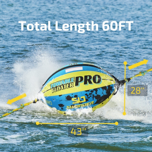 SWONDER Towable Floater PRO, Ballon remorquable pour sports nautiques avec housse en nylon robuste, Corde de remorquage de 60 pieds pour 1 à 4 tubes