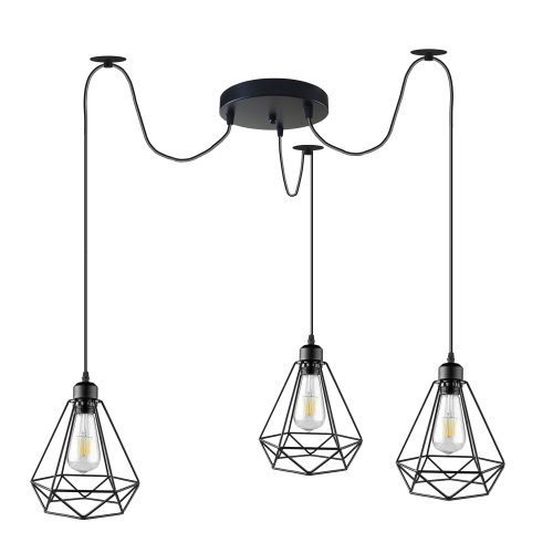 Relicelectrical Antique Black Metal 3-Way Diamond Cage Hanging Ceiling Light - Spider Pendant Lamp