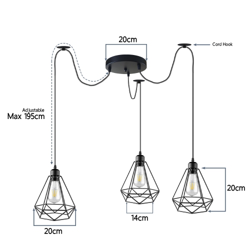 Relicelectrical Antique Black Metal 3-Way Diamond Cage Hanging Ceiling Light - Spider Pendant Lamp