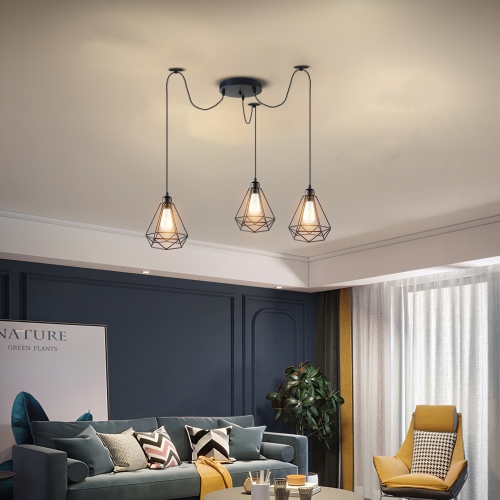 Relicelectrical Antique Black Metal 3-Way Diamond Cage Hanging Ceiling Light - Spider Pendant Lamp