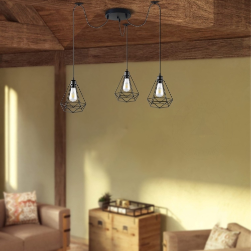 Relicelectrical Antique Black Metal 3-Way Diamond Cage Hanging Ceiling Light - Spider Pendant Lamp