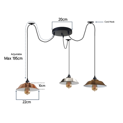 Relicelectrical Multi Colour 3 Head Hanging Ceiling Lights Spider Style Pendant for Farmhouse & Kitchen Bar