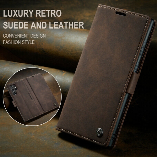 CaseMe Magnetic Stand Flip Protective Cover Leather Flip Cover Purse Style with ID & Credit Card Slots Holder for Samsung Galaxy S22 ULTRA -Coffee