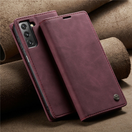 CaseMe Coque pour Samsung Galaxi S22 PLUS étui portefeuille en cuir au design classique avec fente pour carte et fermeture magnétique -Rouge