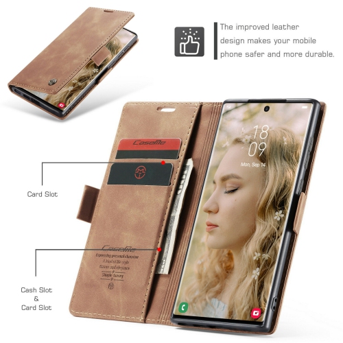 CaseMe Magnetic Stand Flip Protective Cover Leather Flip Cover Purse Style with ID & Credit Card Slots Holder for Samsung Galaxy S23 ULTRA -Brown
