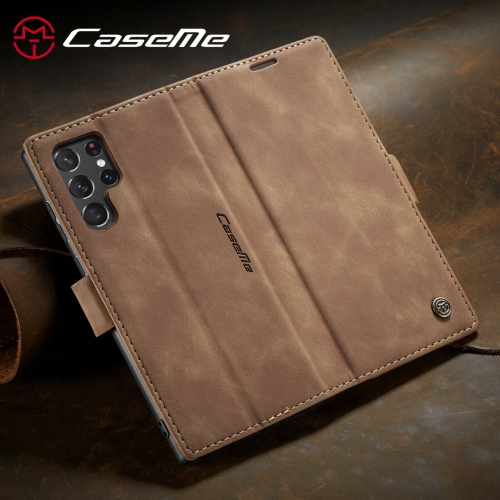 CaseMe Magnetic Stand Flip Protective Cover Leather Flip Cover Purse Style with ID & Credit Card Slots Holder for Samsung Galaxy S23 ULTRA -Brown