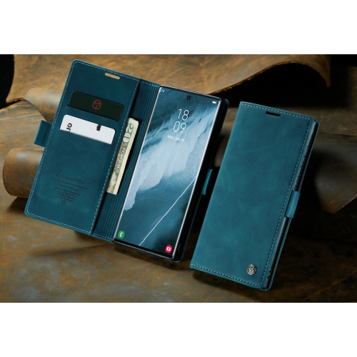 CaseMe Magnetic Stand Flip Protective Cover Leather Flip Cover Purse Style with ID & Credit Card Slots Holder for Samsung Galaxy S22 ULTRA -Cyan