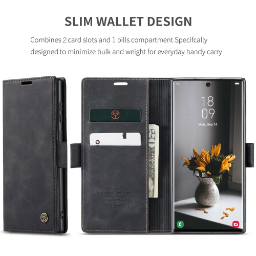 CaseMe Magnetic Stand Flip Protective Cover Leather Flip Cover Purse Style with ID & Credit Card Slots Holder for Samsung Galaxy S23 ULTRA -Black