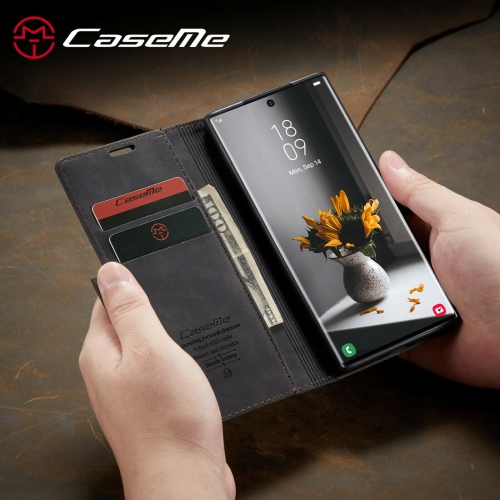 CaseMe Magnetic Stand Flip Protective Cover Leather Flip Cover Purse Style with ID & Credit Card Slots Holder for Samsung Galaxy S23 ULTRA -Black