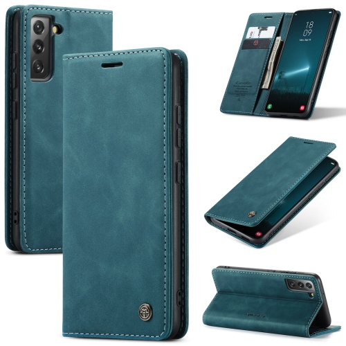 Image 1 de 7.. CaseMe Coque pour Samsung Galaxi S22 étui portefeuille en cuir au design classique avec fente pour carte et fermeture magnétique -Cyan