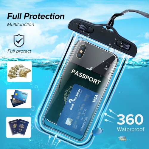 Waterproof Phone Pouch Universal Waterproof Case Dry Bag for iPhone Samsung Google Underwater Phone Protector - Black