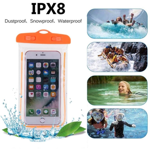 SHERVIN  Waterproof Phone Pouch Universal Waterproof Case Dry Bag for Iphone Samsung Google Underwater Phone Protector - In Orange