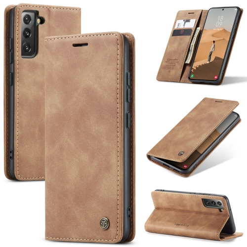 Image 1 of 10.. CaseMe Magnetic Stand Flip Protective Cover Leather Flip Cover Purse Style with ID & Credit Card Slots Holder for Samsung Galaxy S23 -Brown