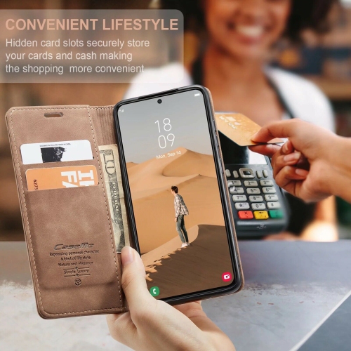 CaseMe Magnetic Stand Flip Protective Cover Leather Flip Cover Purse Style with ID & Credit Card Slots Holder for Samsung Galaxy S23 -Brown